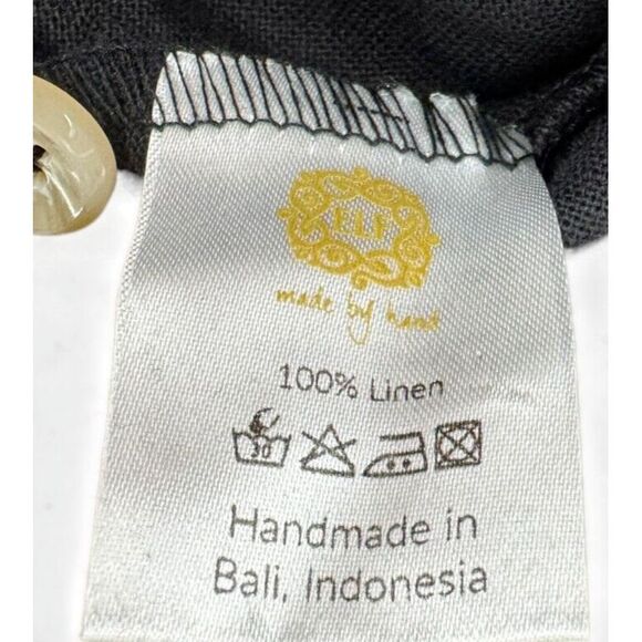 Bali Elf Women's Black Buttoned Collared Belted Linen Handmade Mini‎ Dress Small - Picture 4 of 4